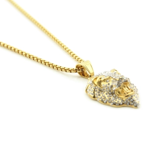 Collier hip hop avec pendentif tête de lion doré serti de cristaux brillants