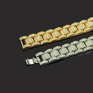 Bracelets hip-hop dorés et argentés ornés de cristaux scintillants pour hommes tendance