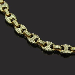 Collier maille grain de café pour homme plaqué or avec cristaux scintillants iced out