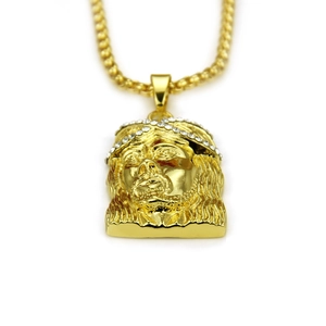 Hip hop gold Jesus head pendant necklace with iced out thorns and round box chain