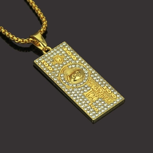 Collier hip-hop doré avec pendentif billet d'un million de dollars et strass brillants