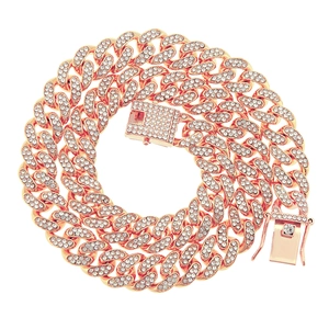 Chaîne cubaine Miami en or rose pour homme sertie de cristaux étincelants micro-pavé