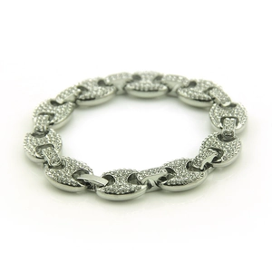 Silver iced out coffee bean link bracelet with micro-paved zircons in hip hop style