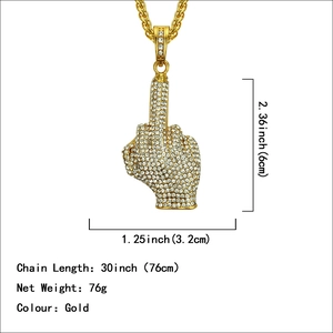 Collier pour homme avec pendentif majeur doré et strass blancs brillants, style hip hop