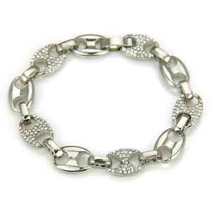 Bracciale hip hop argento con maglie ovali e strass brillanti per uomo e donna