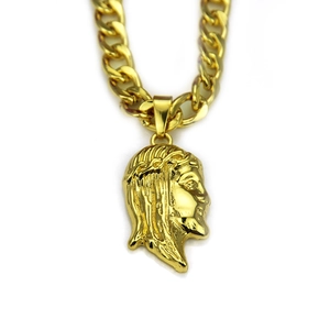 Hip-hop gold plated Jesus pendant with thick Cuban link chain necklace for men