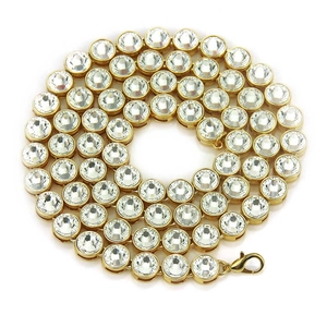 Hiphop Alloy Rhinestone Tennis Chain Necklace For Men Gold Plated White Crystal Long Chain Rap Streetwear Jewelry Gift