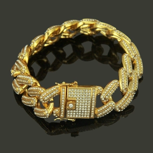 Hip Hop Herren Panzerarmband Vereiste Strass Eingelegt Zinklegierung Gold Silber Plattiert Geometrisch Streetwear Modeschmuck