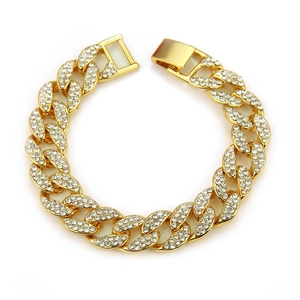 Pulsera de eslabones cubanos chapada en oro estilo hip hop con brillantes diamantes de imitación