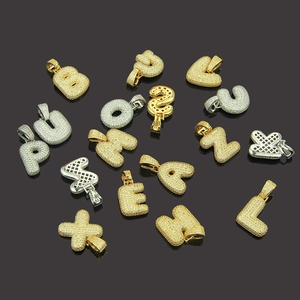 Collier Pendentif Lettre Bulle Hip Hop Zirconia Pendentif en Cuivre Chaîne Corde en Acier Inoxydable Bijoux pour Hommes Femmes