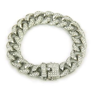Hip hop style cuban link bracelet for men featuring pavé crystals and 18k gold plated clasp