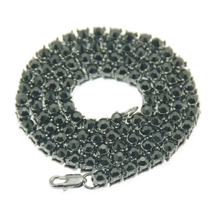 Collier tennis noir style hip-hop pour homme avec pierres rondes et fermoir homard