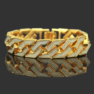 Hip Hop Men Frosted Glitter Cuban Link Bracelet Zinc Alloy Gold Silver Plated Geometric Streetwear Jewelry Party Wristband