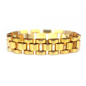 Men's bold gold-tone presidential style link chain bracelet with a polished metal finish