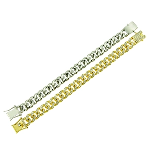 Détails des bracelets Miami Cuban en or et argent avec pavé de strass à double rangée