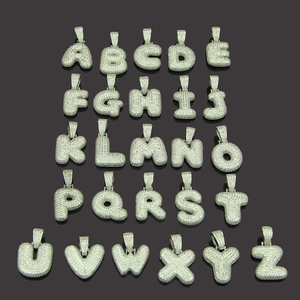 Silver-plated hip hop bubble A-Z initial pendants with micro-pave cubic zirconia