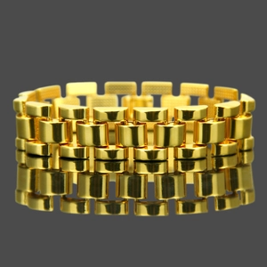 Polished gold hip hop watch-style link bracelet for men with premium metallic reflection