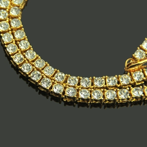 Collier tennis hip hop à 2 rangées de cristaux clairs sur alliage plaqué or