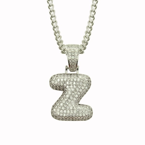 Hip hop style letter Z pendant necklace with micro paved cubic zirconia on cuban chain