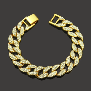 Bracelet cubain hip-hop pour hommes serti de diamants brillants avec finition dorée