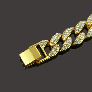 Bracelet gourmette cubaine plaqué or pour hommes avec des strass brillants style hip hop