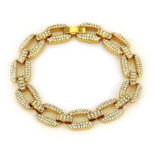 Men's hip hop gold plated hollow link chain bracelet fully set with white rhinestones