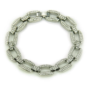 Men's hip hop silver chain bracelet with full iced-out crystals and 18k plating