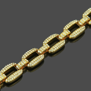 Hip hop gold plated hollow link chain bracelet with pavé rhinestones for men