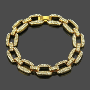 Bracelet hip hop doré à maillons épais serti de cristaux brillants pour homme avec fermoir