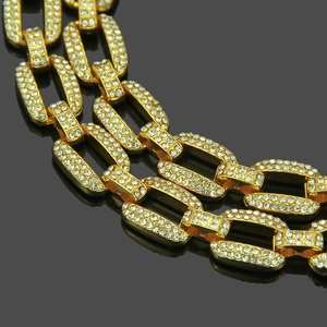 Collier chaîne cubaine plaqué or pour homme avec maillons creux sertis de cristaux
