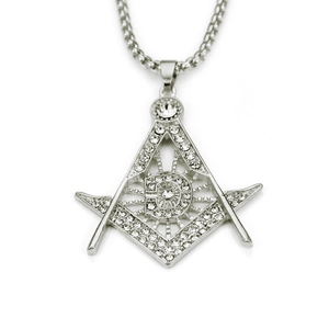 Collier maçonnique argenté avec pendentif lettre G orné de strass et chaîne vénitienne