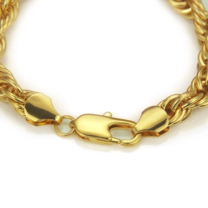 Polished gold rope chain bracelet with lobster clasp and twisted link texture