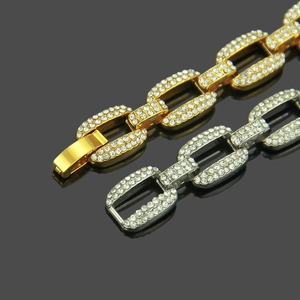 Bracelets chaîne hip hop en or et argent sertis de cristaux pour hommes de style urbain