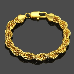 Mens hip hop 10mm gold rope chain bracelet with large lobster clasp and polished finish