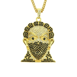 Collier Pendentif Portrait Homme Masqué Hip Hop Exagéré Plaque Or Strass Complet Chaîne Gourmette Bijoux Cadeau