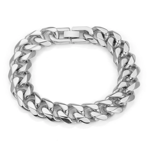 Bracelet gourmette pour homme en acier inoxydable poli argenté avec fermoir pliant