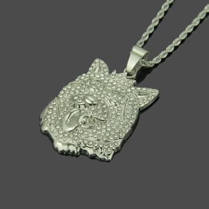 Collier pendentif Husky hip hop plaqué or blanc 14 carats avec strass étincelants