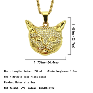 Pendentif hibou doré serti de strass avec chaîne torsadée et dimensions