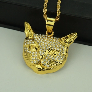 Collier pendentif hibou doré hip hop avec diamants et chaîne corde torsadée épaisse