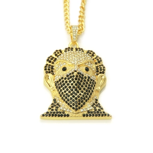 Collier hip-hop avec pendentif visage masqué serti de strass et chaîne cubaine dorée