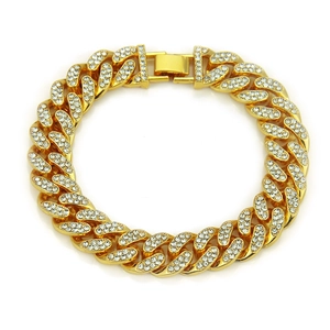 Men's 18k gold plated Cuban link bracelet with iced out crystals and clasp closure