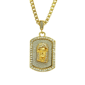 18K gold plated Jesus piece pendant necklace with iced out crystals and box chain