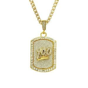 Hip Hop Alloy Rhinestone 100 Dog Tag Pendant Necklace For Men Gold Box Chain Crown Sign Iced Out Streetwear Jewelry