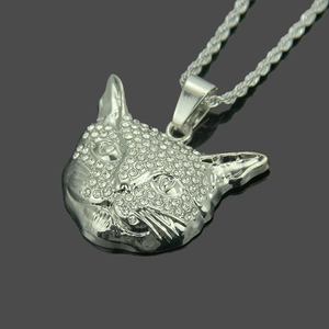 Pendentif hibou hiphop en argent avec strass brillants et collier chaîne torsadée