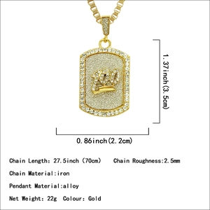 Hiphop gold rectangle dog tag pendant necklace with 100 numeric design and rhinestones