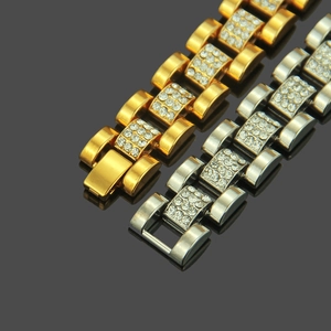 Luxurious hip-hop link bracelets in gold and silver finish with micro-pave diamond accents