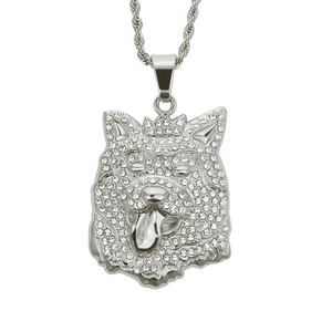 Collier hip hop avec pendentif chien couronné serti de diamants et chaîne corde