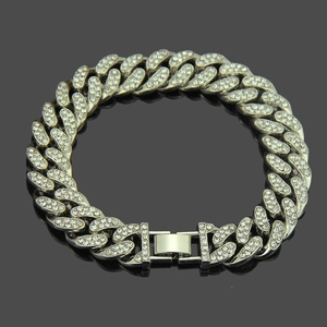 Men's hip hop silver iced out Cuban link bracelet with sparkling cubic zirconia crystals