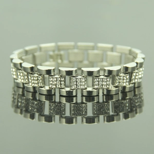 Hip hop style gold-plated watch strap bracelet with paved sparkling crystals for men