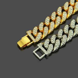 Hip hop cuban link bracelet in gold and silver finish with full crystal micro-pave setting